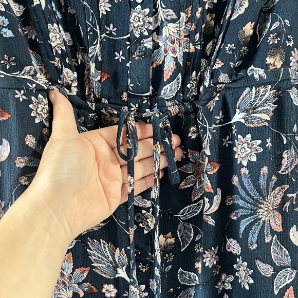 Hilary Radley Floral Navy Blue Long Sleeve Baby Doll Tunic Shirt Size XL - Picture 9 of 11